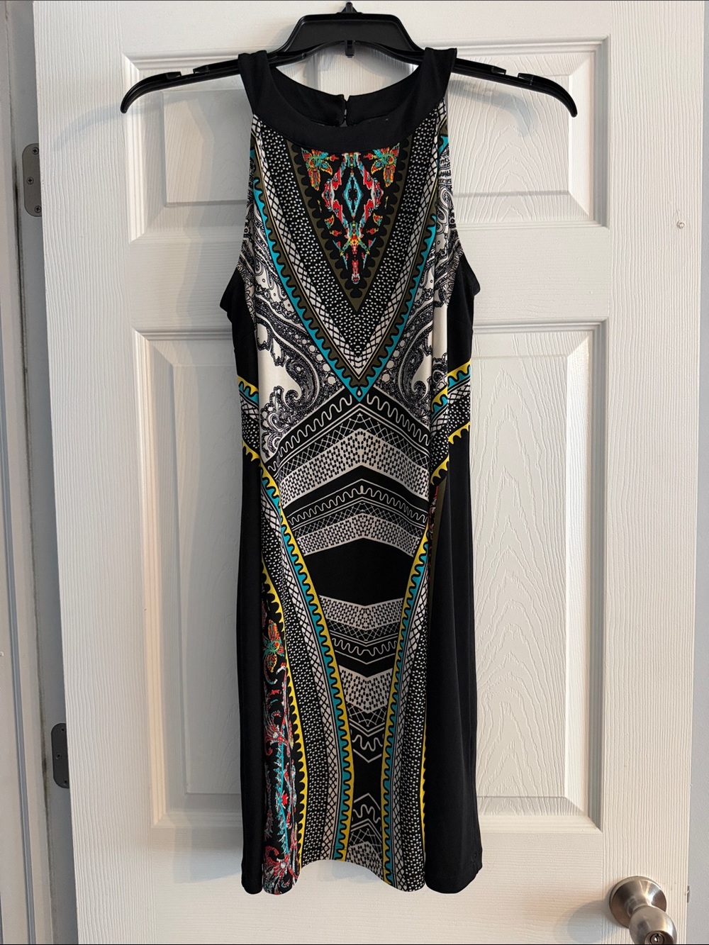 Apt. 9 Black Midi Dress with Teal, Yellow & Red Accents